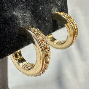 Vintage Monet Gold Tone Hoop Clips Ons with Chain Detail